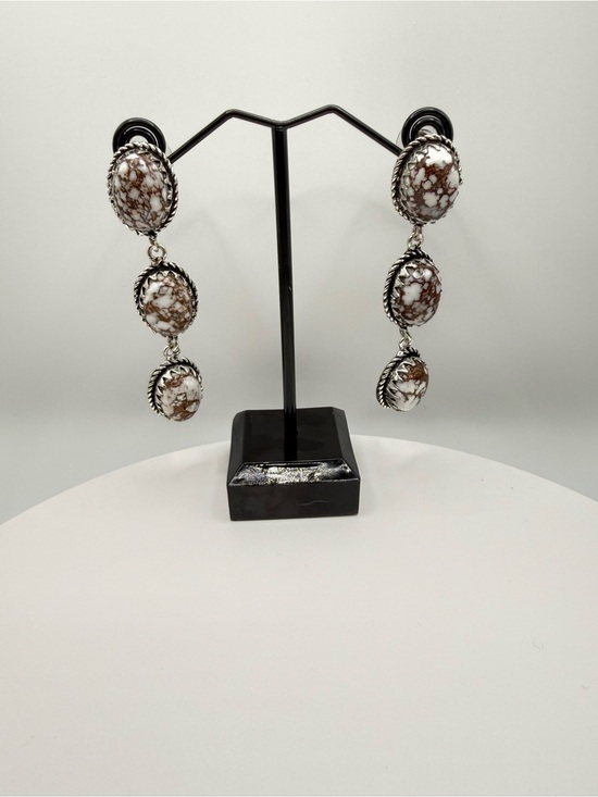 Jewelry - Handcrafted White Horse 3- Stone Drop Earrings Sterling Overlay- Women Jewelry